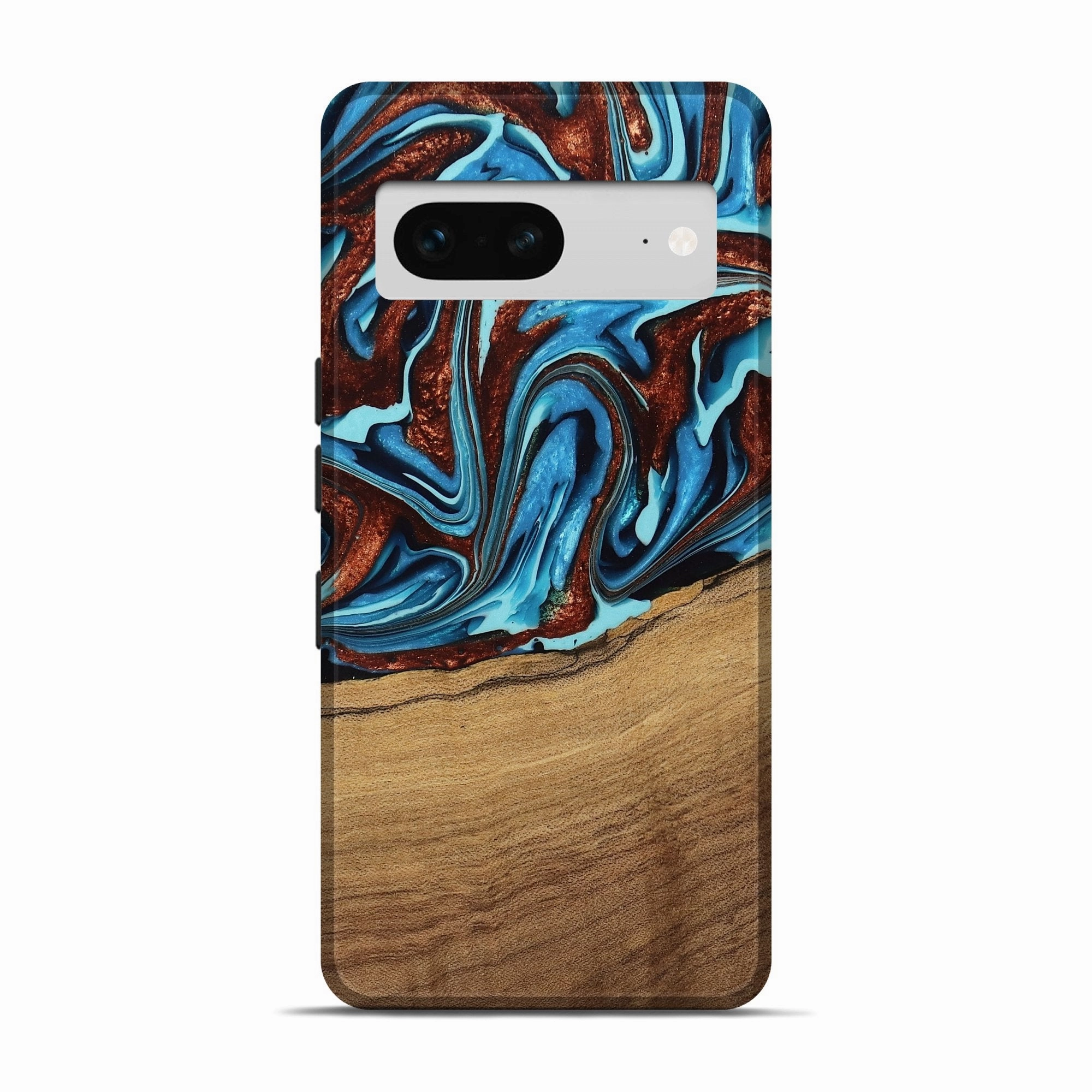 Pixel 7 Wood Live Edge Phone Case - Emilio (Teal & Gold, 762442) Anti Reflection