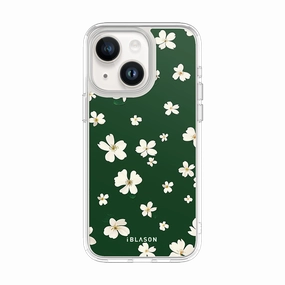 Iphone 14 Halo Magsafe Cute Phone Case - Green Daisies Anti Finger Oil Anti Reflection Screen
