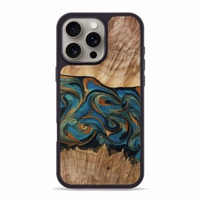 Case Friendly Ultra Thin Iphone 16 Pro Max Wood Phone Case - Fern (Teal & Gold, 769977)
