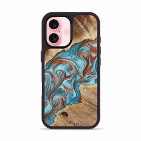 Protective Layer Iphone 16 Wood Phone Case - Castiel (Teal & Gold, 777529)