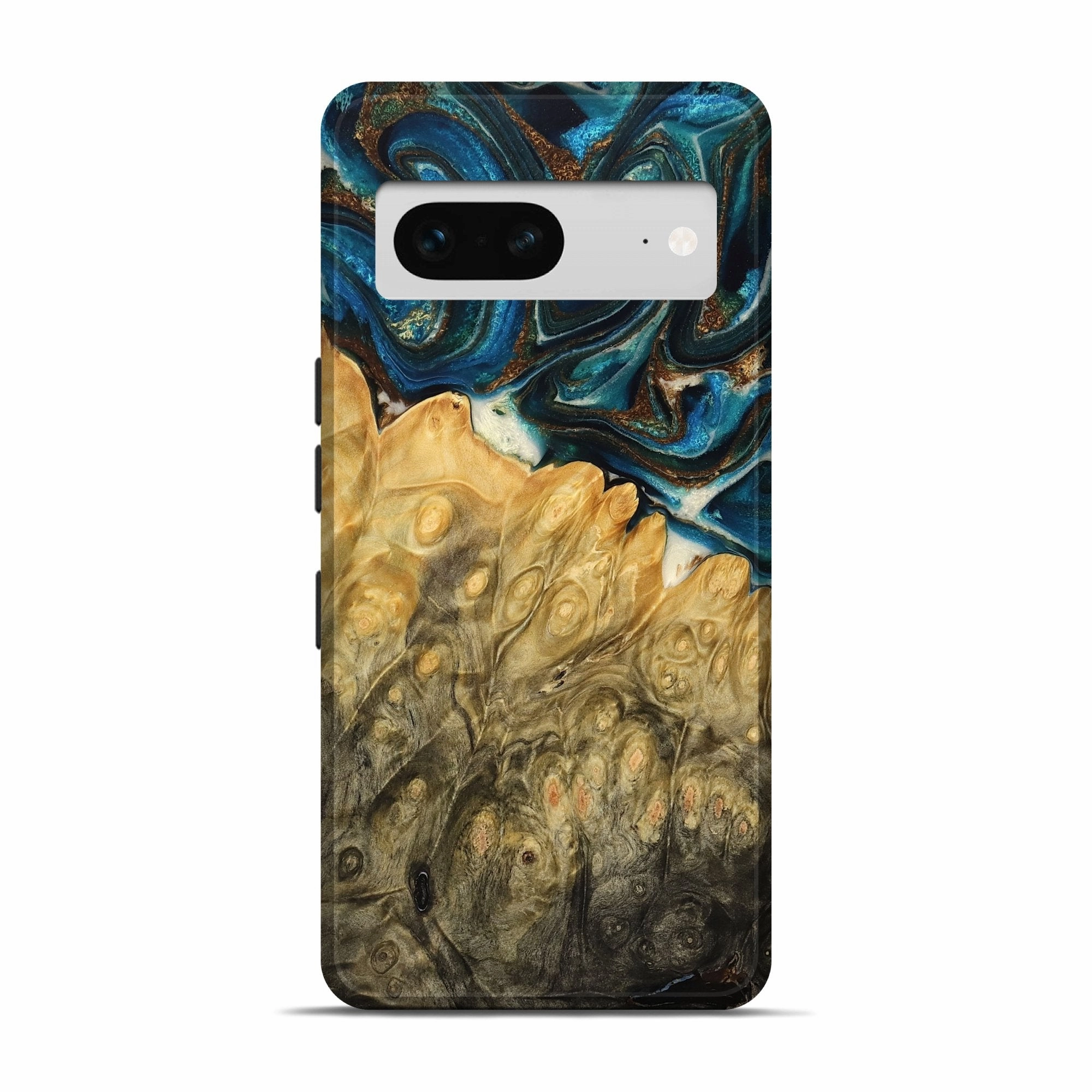 Pixel 7 Wood Live Edge Phone Case - Augusta (Teal & Gold, 772941) Fingerprint Shield Fingerprint Resistant