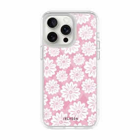 Iphone 15 Pro Halo Magsafe Cute Phone Case - Pink/White Daisies Fingerprint Repellent Protective Cover