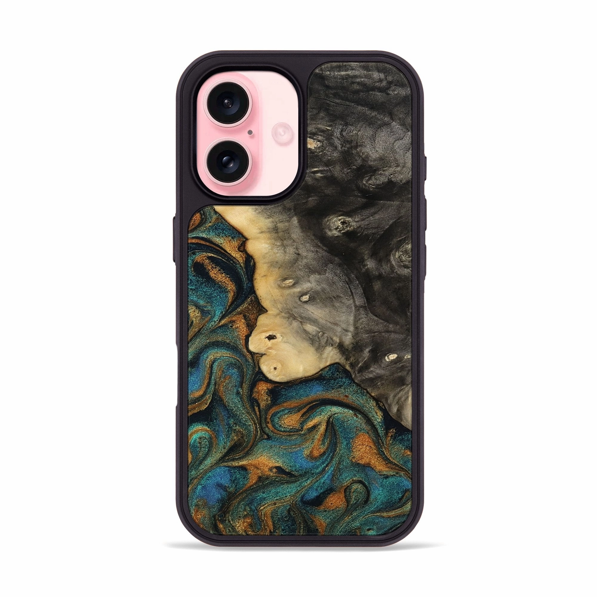 Anti Spy Film Iphone 16 Wood Phone Case - Xyla (Teal & Gold, 772381)