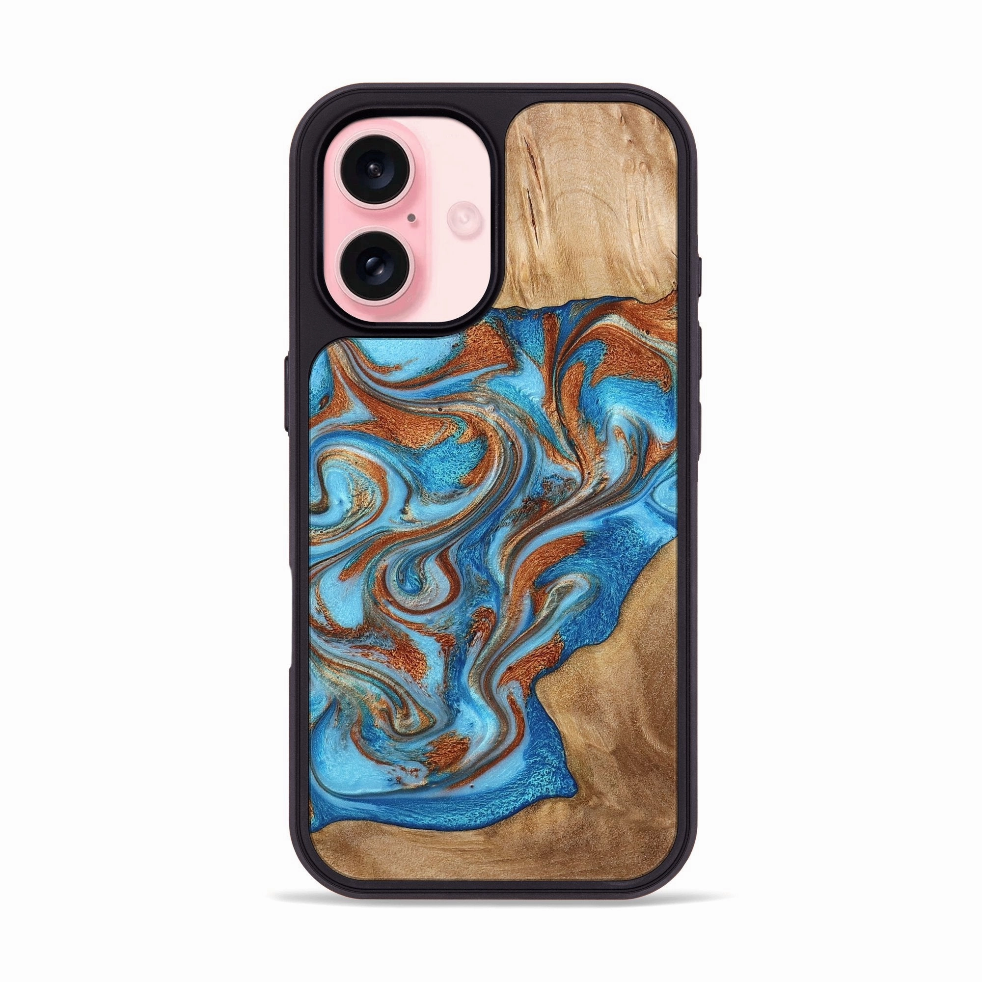 Iphone 16 Wood Phone Case - Leann (Teal & Gold, 772695) Scratch Proof Glass
