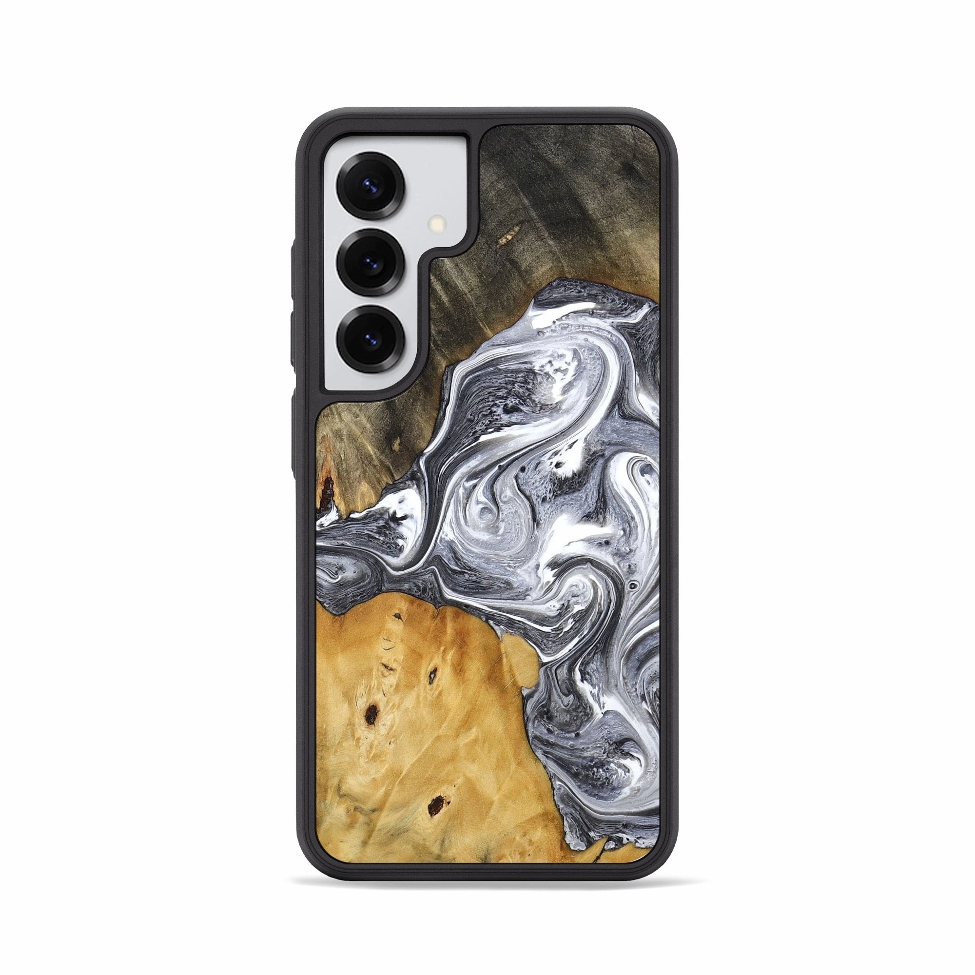 Galaxy S25 Wood Phone Case - Jazlyn (Black & White, 773305) Anti Finger Mark Anti Finger Grease