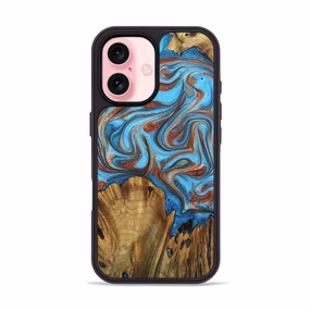 Iphone 16 Wood Phone Case - Montana (Teal & Gold, 771482) Protective Film