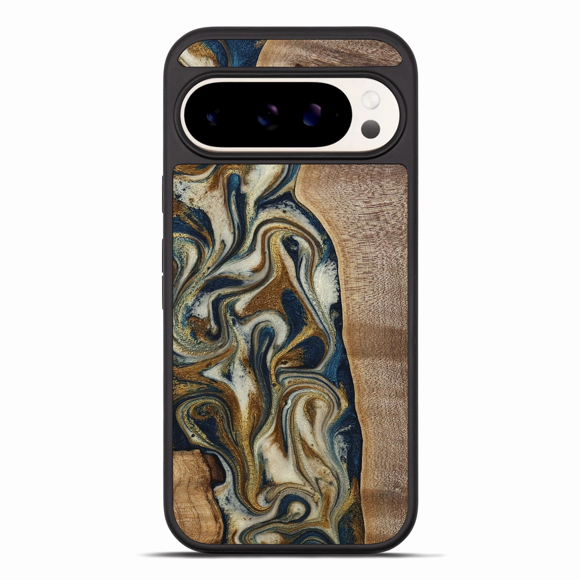 Pixel 10 Pro Xl Wood Phone Case - Cherry (Teal & Gold, 772158) Soft Edge Anti Reflection