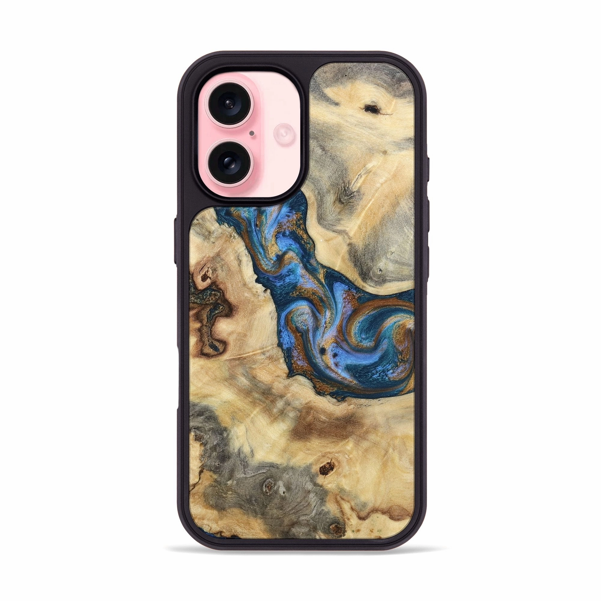 Iphone 16 Wood Phone Case - Contina (Teal & Gold, 780985) Anti Oil Film