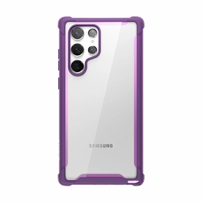 Galaxy S22 Ultra Ares Clear Rugged Case - Purple Tempered Glass Crystal Clear