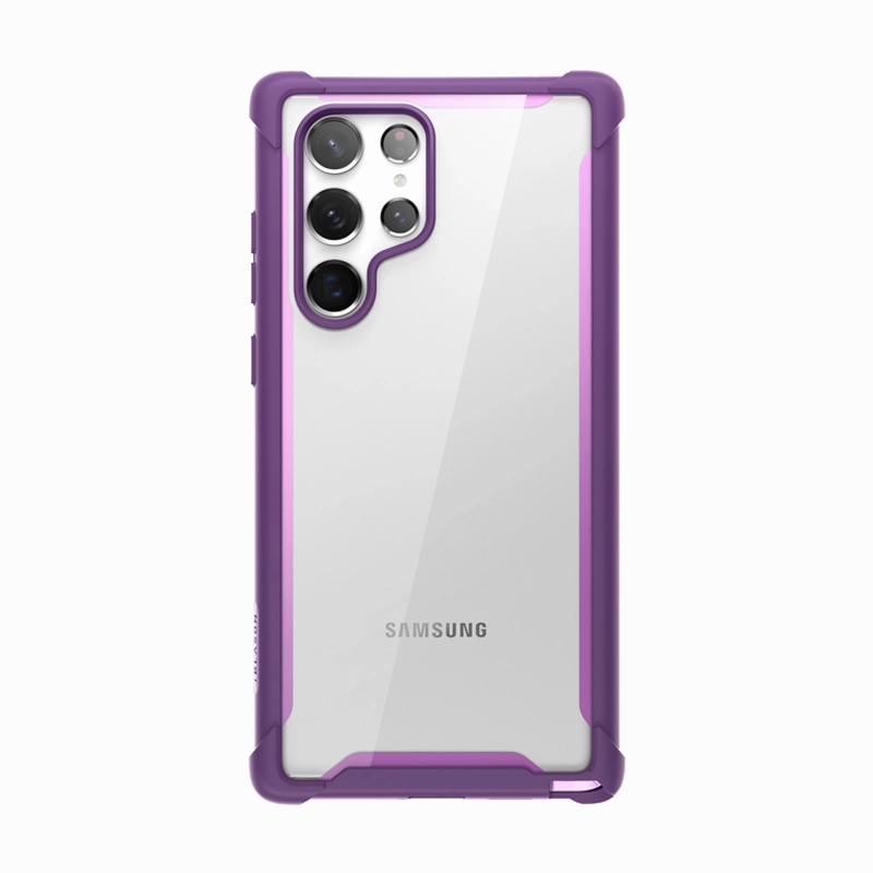 Galaxy S22 Ultra Ares Clear Rugged Case - Purple Tempered Glass Crystal Clear