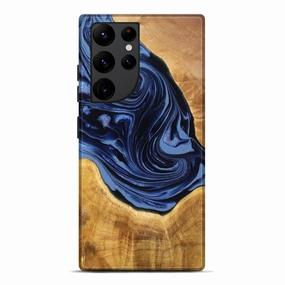 Galaxy S22 Ultra Wood Live Edge Phone Case - Keely (Blue, 777812) Crystal Clear Screen Edge to Edge Protection
