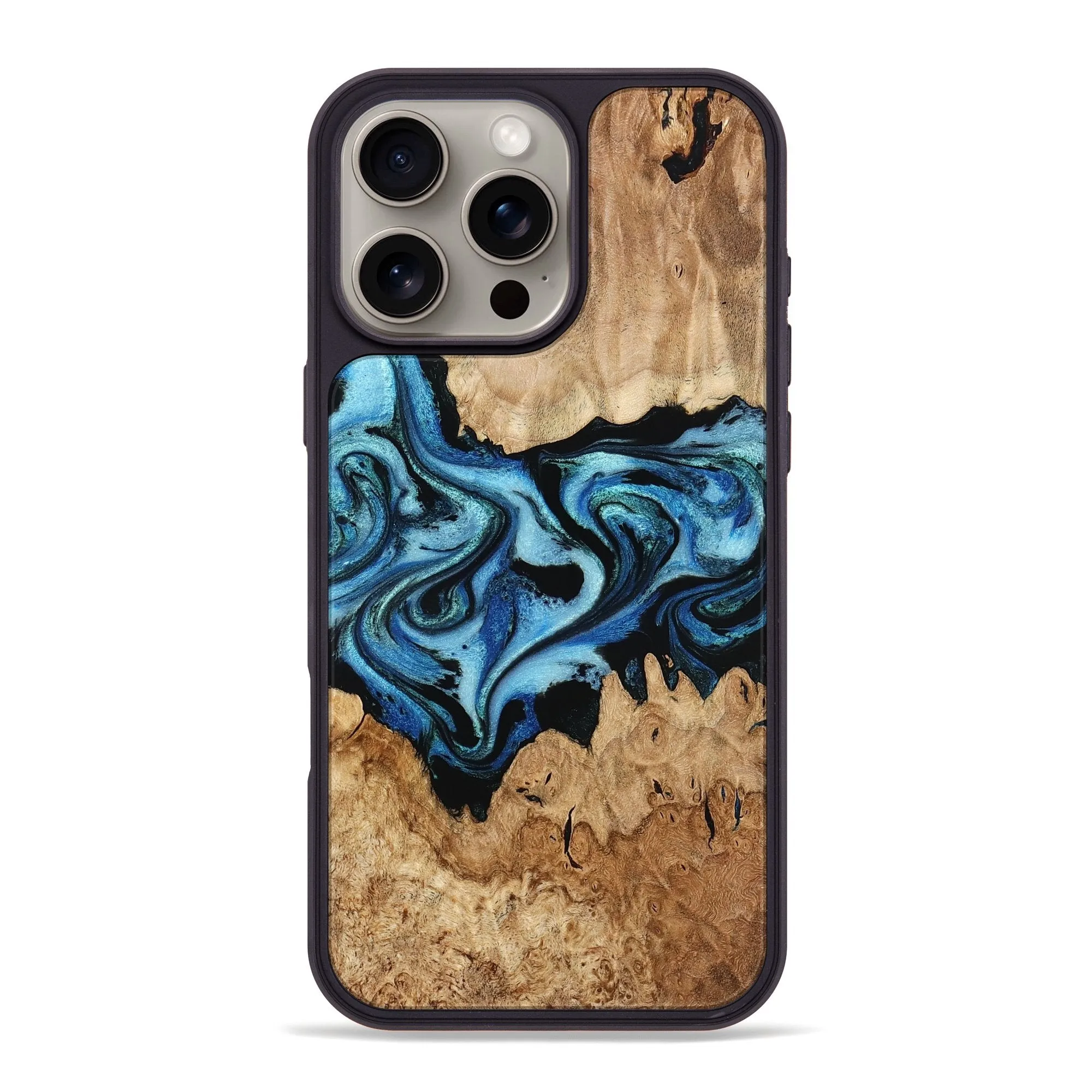 Iphone 16 Pro Max Wood Phone Case - Maurine (Blue, 776204) Anti Reflection