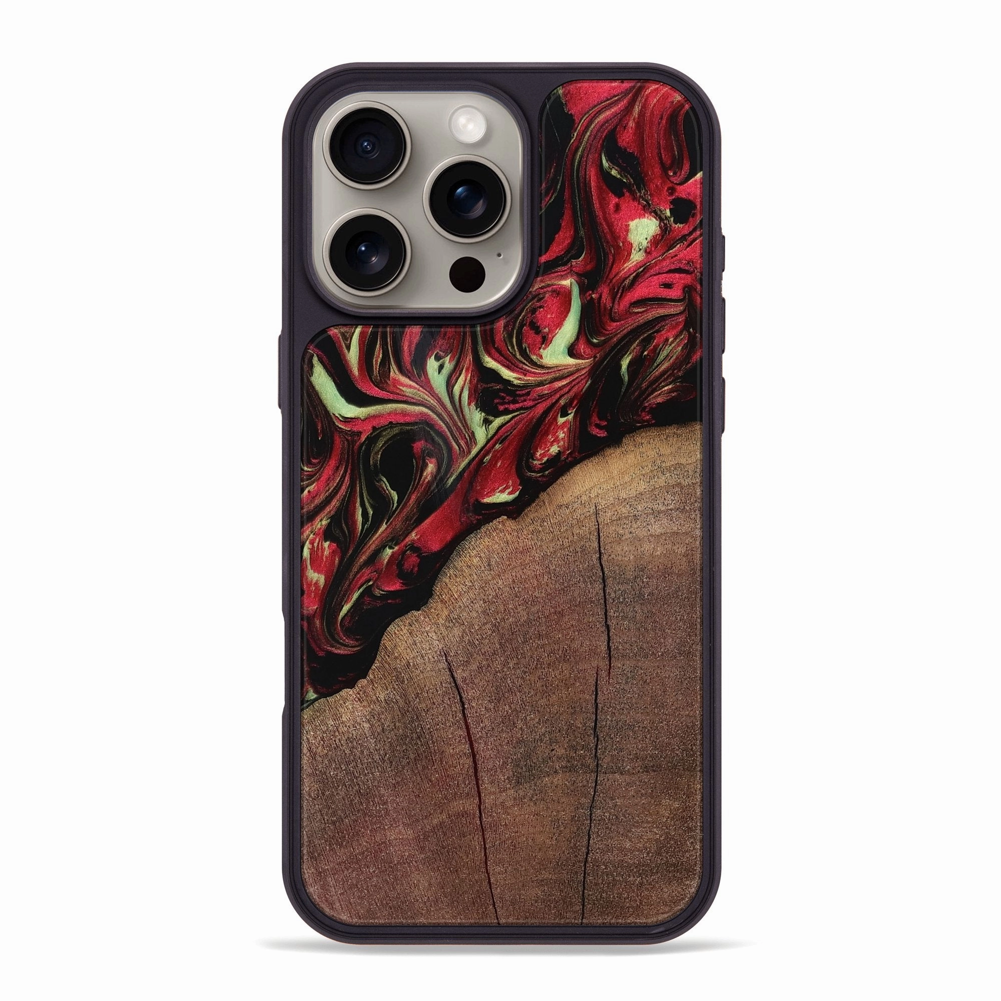 Iphone 16 Pro Max Wood Phone Case - Jesica (Red, 768560) Anti Finger Grease Film
