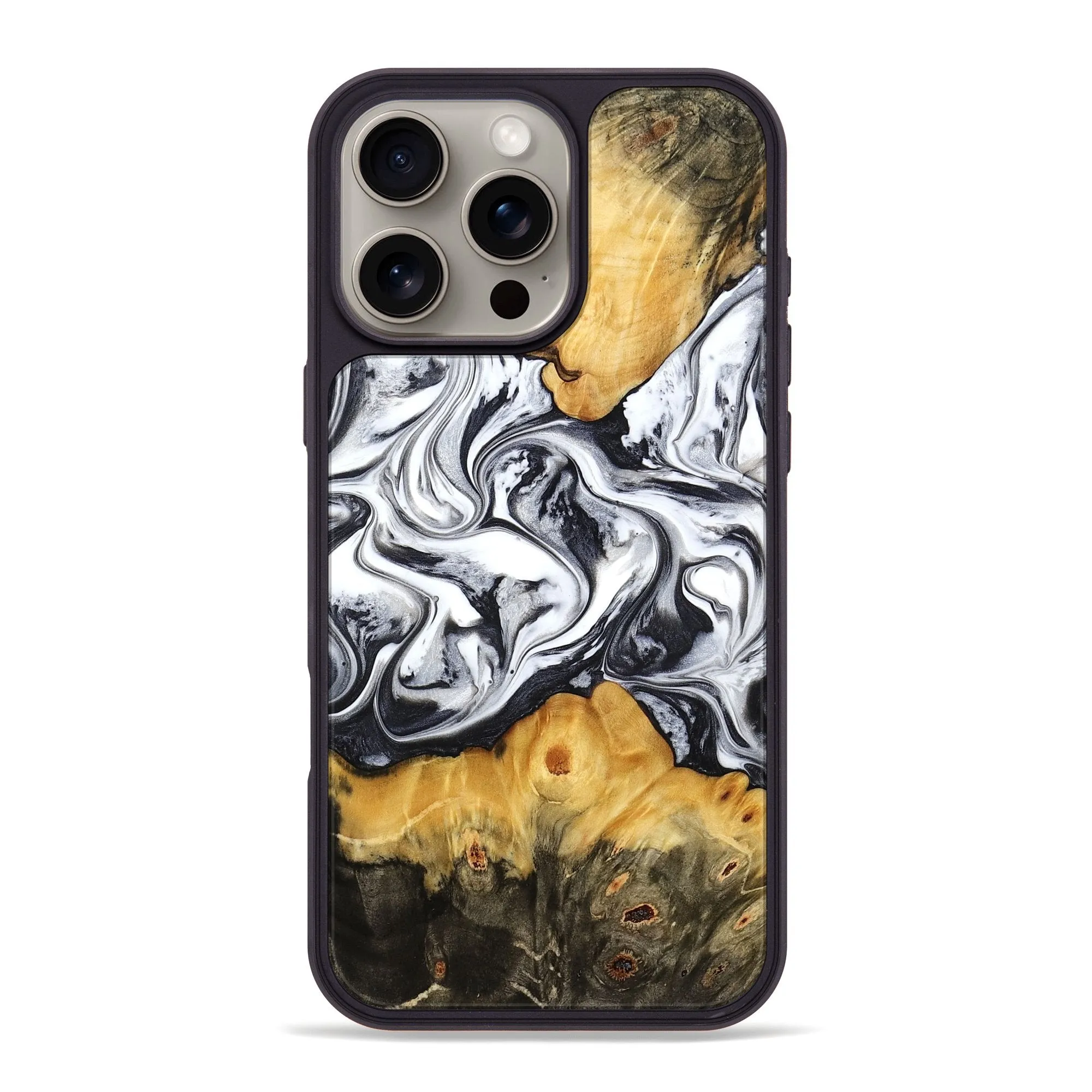 Edge to Edge Protection Iphone 16 Pro Max Wood Phone Case - Deonte (Black & White, 777906)
