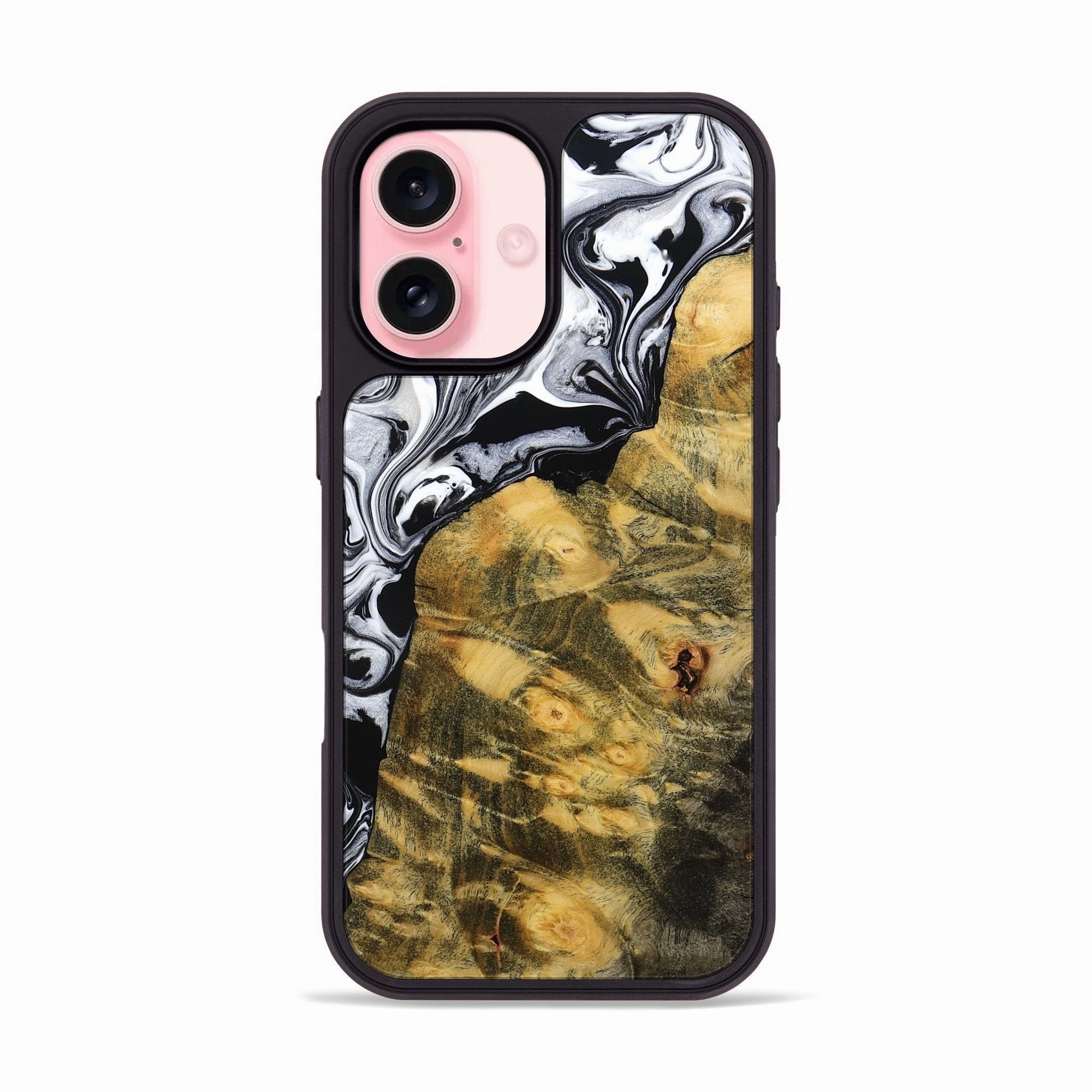 Fingerprint Resistant Case Friendly Glass Iphone 16 Wood Phone Case - Joel (Black & White, 772543)