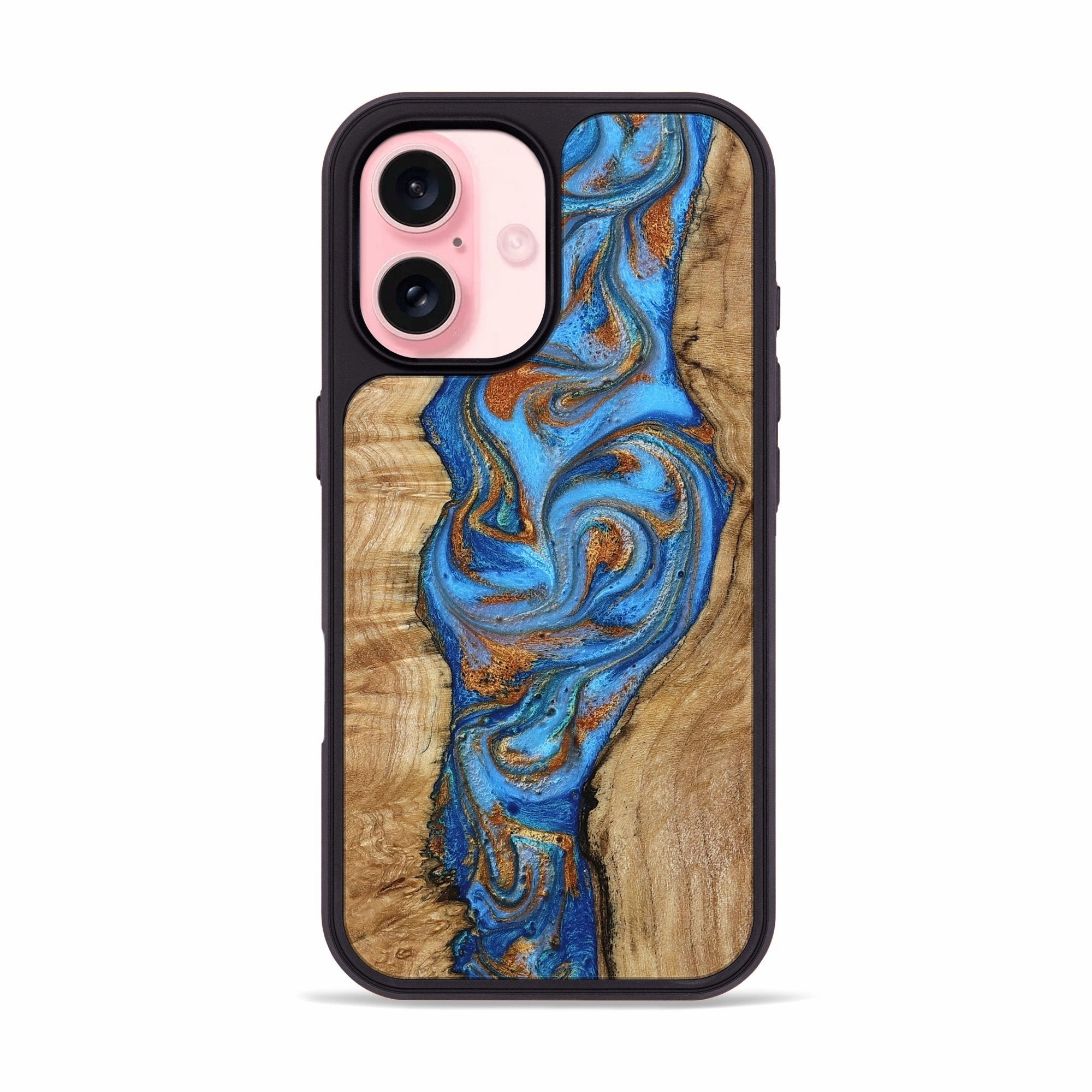 Scratch Resistant Glass Ultra Clear Iphone 16 Wood Phone Case - Lennie (Teal & Gold, 780981)