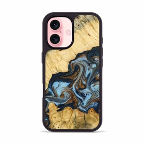 Iphone 16 Wood Phone Case - Seymour (Teal & Gold, 773175) Shock Proof Film Raised Edges