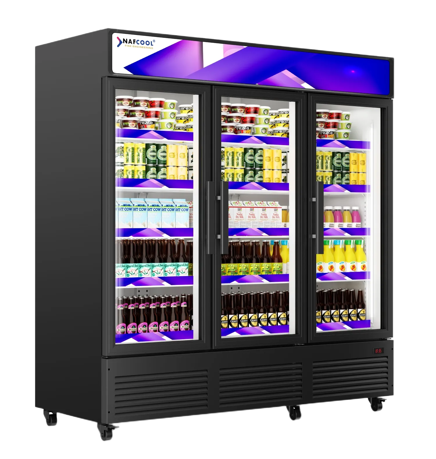 TGDR70'' 56.5 Cubic Ft, 70.9" Wide THREE SECTION Black Swing Glass Door Merchandiser Refrigerator