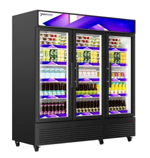 TGDR70'' 56.5 Cubic Ft, 70.9" Wide THREE SECTION Black Swing Glass Door Merchandiser Refrigerator
