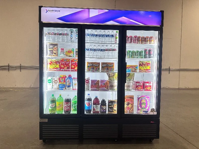 TGDR70'' 56.5 Cubic Ft, 70.9" Wide THREE SECTION Black Swing Glass Door Merchandiser Refrigerator
