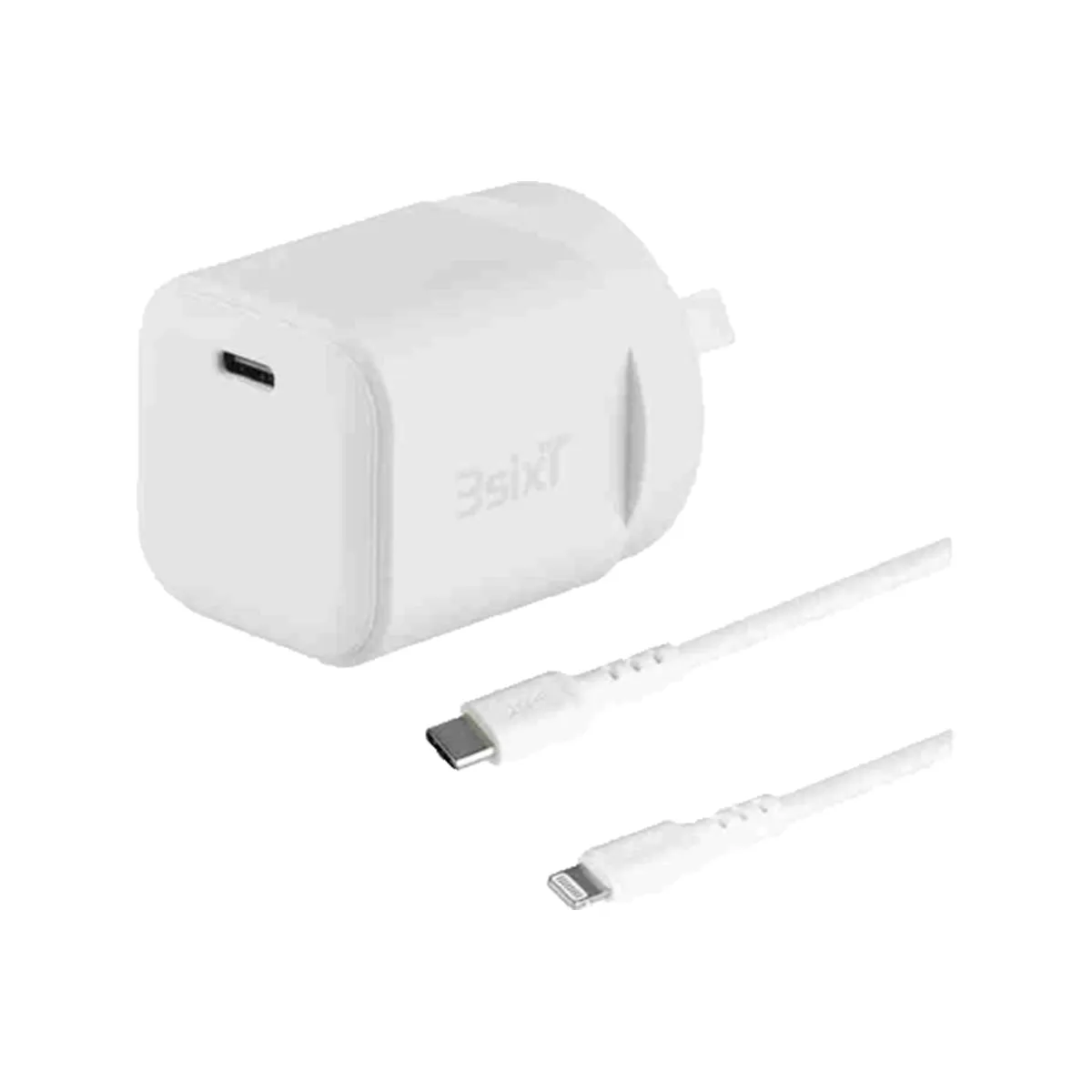 Energy Saving Reliable Charger 3Sixt Wall Charger Gan 20W Usb-C Pd   Usb-C To Lightning - White