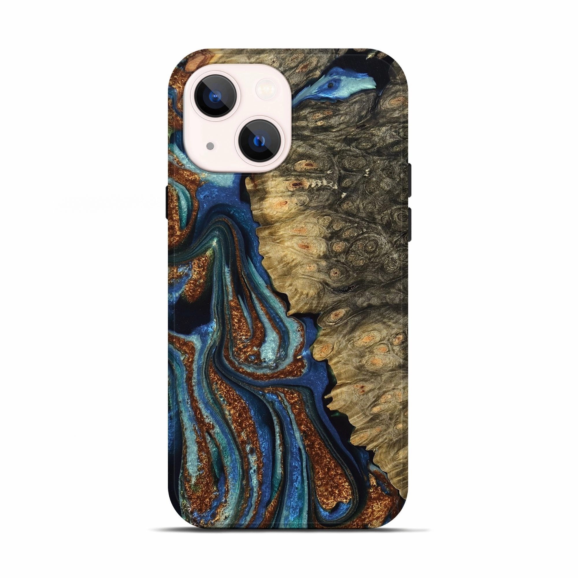 Anti Finger Smudge Film Iphone 13 Wood Live Edge Phone Case - Joseph (Teal & Gold, 776865)