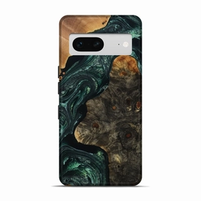 Pixel 7 Wood Live Edge Phone Case - Emilie (Green, 777358) Impact Resistant
