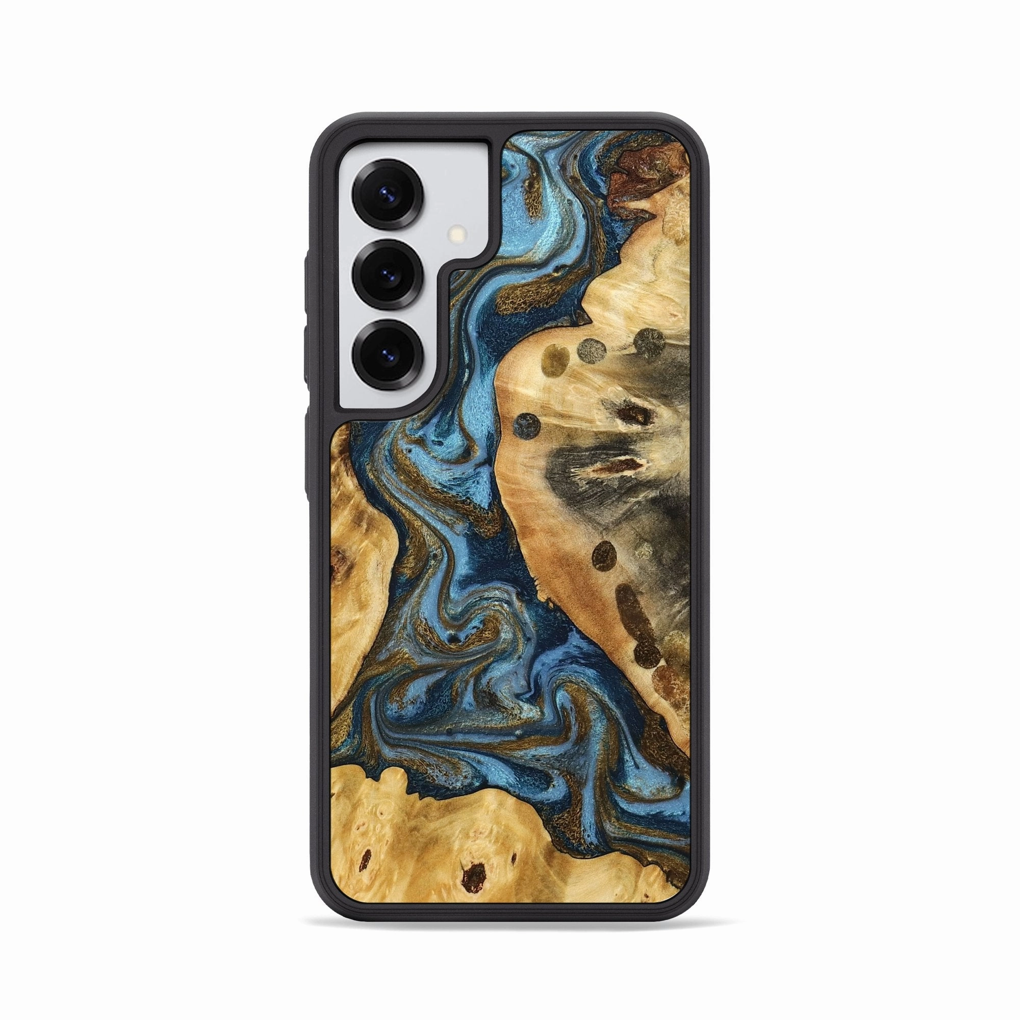 Galaxy S25 Wood Phone Case - Latanya (Teal & Gold, 775494) Raised Edges Anti Shock Film
