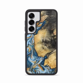 Galaxy S25 Wood Phone Case - Truett (Teal & Gold, 781695) Anti Glare Anti Finger Oil