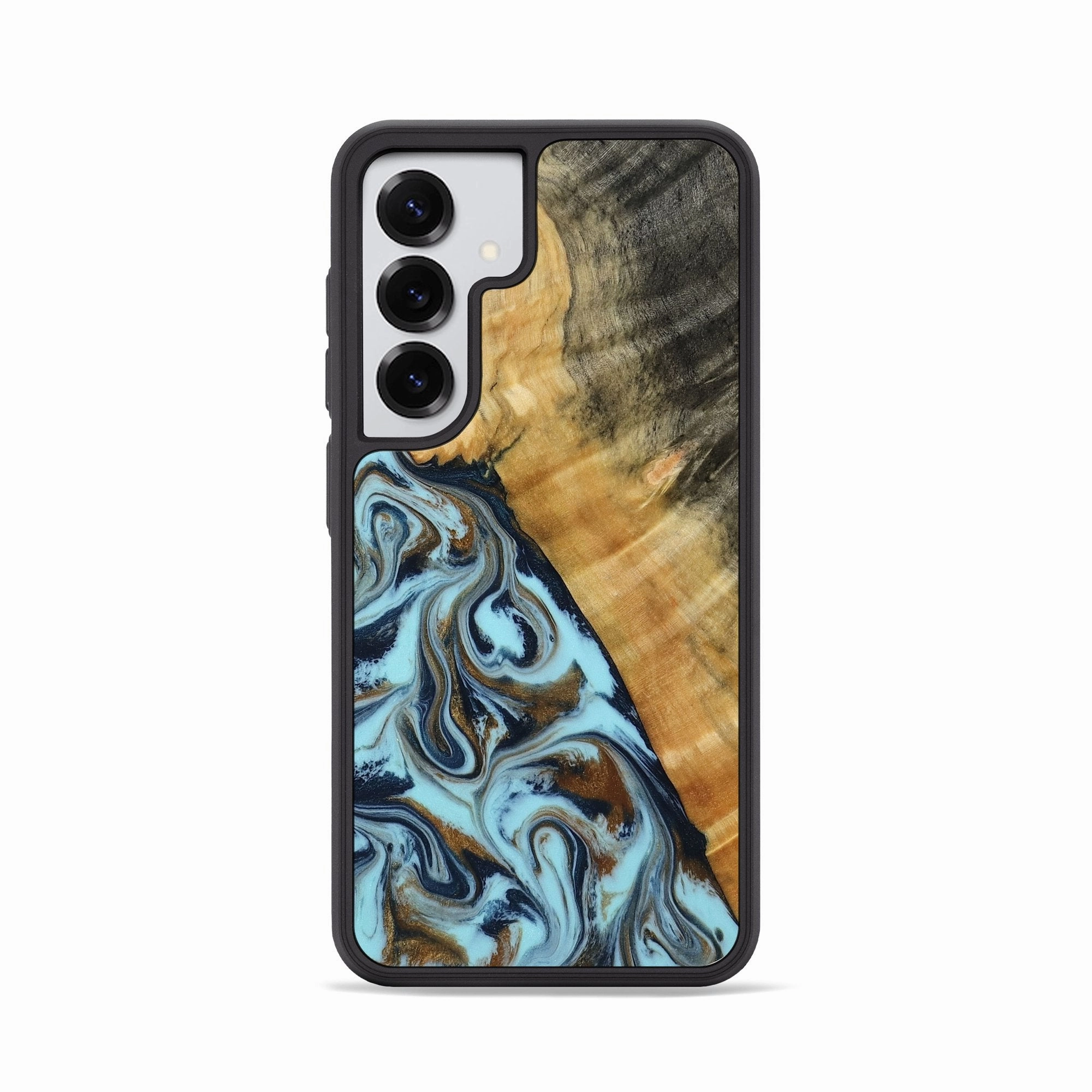 Anti Yellowing Screen Galaxy S25 Wood Phone Case - Lexus (Teal & Gold, 769951)