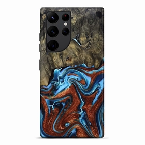 Galaxy S22 Ultra Wood Live Edge Phone Case - Macie (Teal & Gold, 766941) Anti Fingerprint Shield