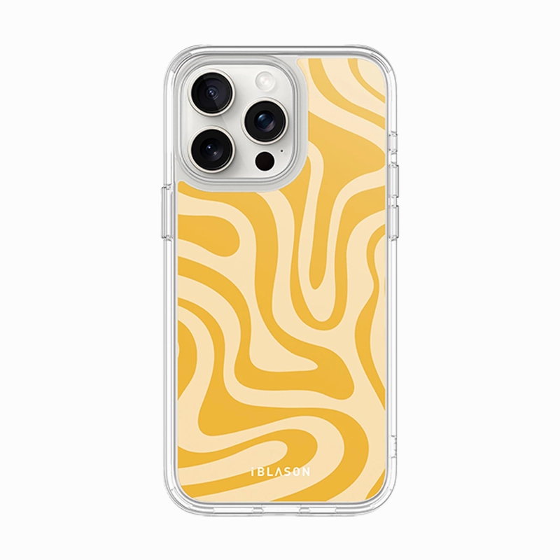 Anti Fingerprint Screen Iphone 15 Pro Halo Magsafe Cute Phone Case - Yellow Retro Swirl