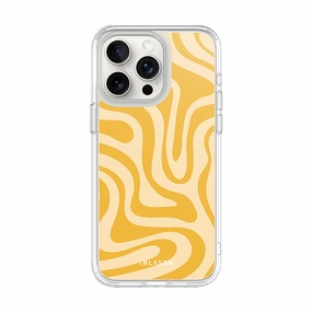 Anti Fingerprint Screen Iphone 15 Pro Halo Magsafe Cute Phone Case - Yellow Retro Swirl