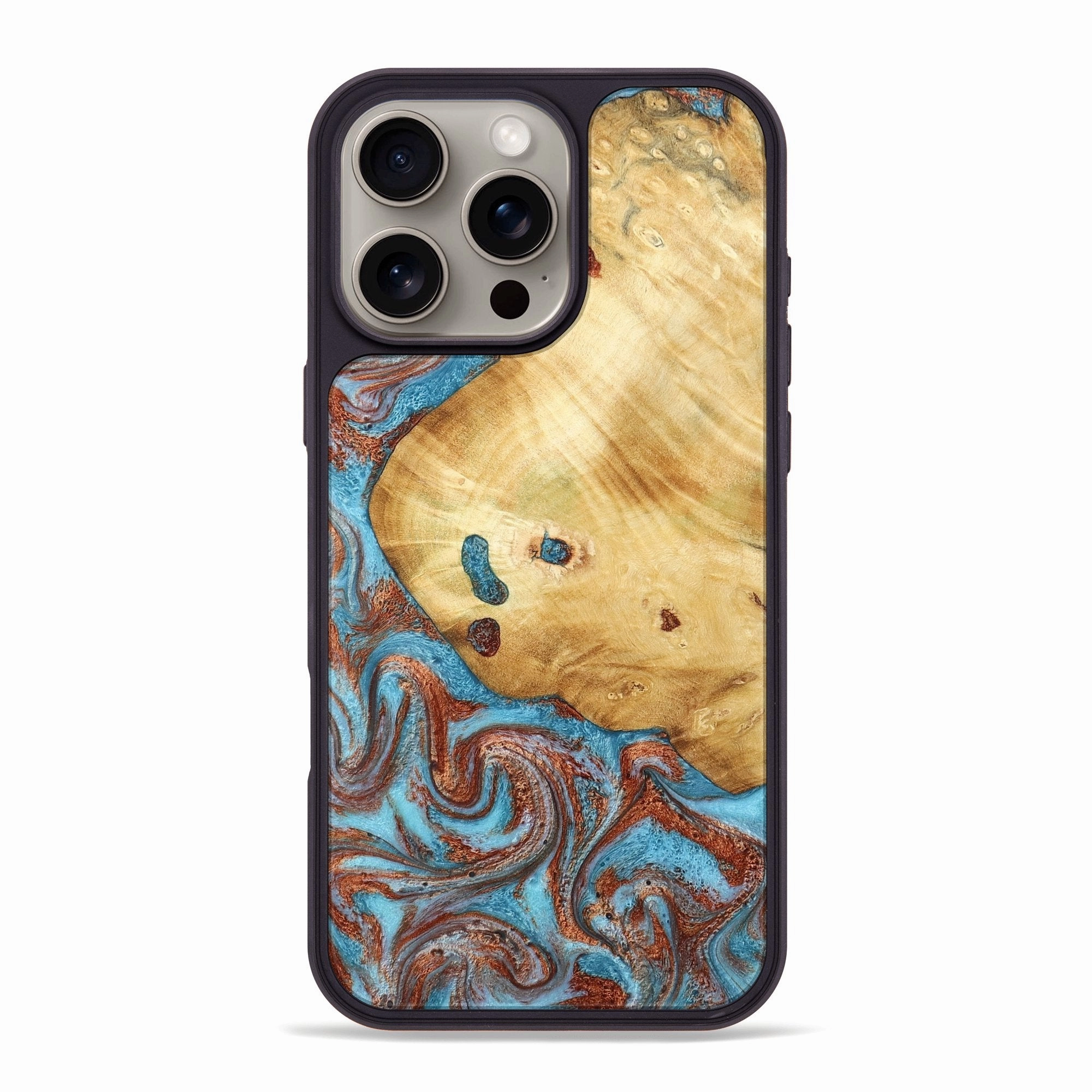 Iphone 16 Pro Max Wood Phone Case - Sydney (Teal & Gold, 781346) Anti Finger Oil Anti Reflection Coating