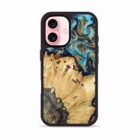 Iphone 16 Wood Phone Case - Taya (Teal & Gold, 781670) Scratch Proof Self Healing
