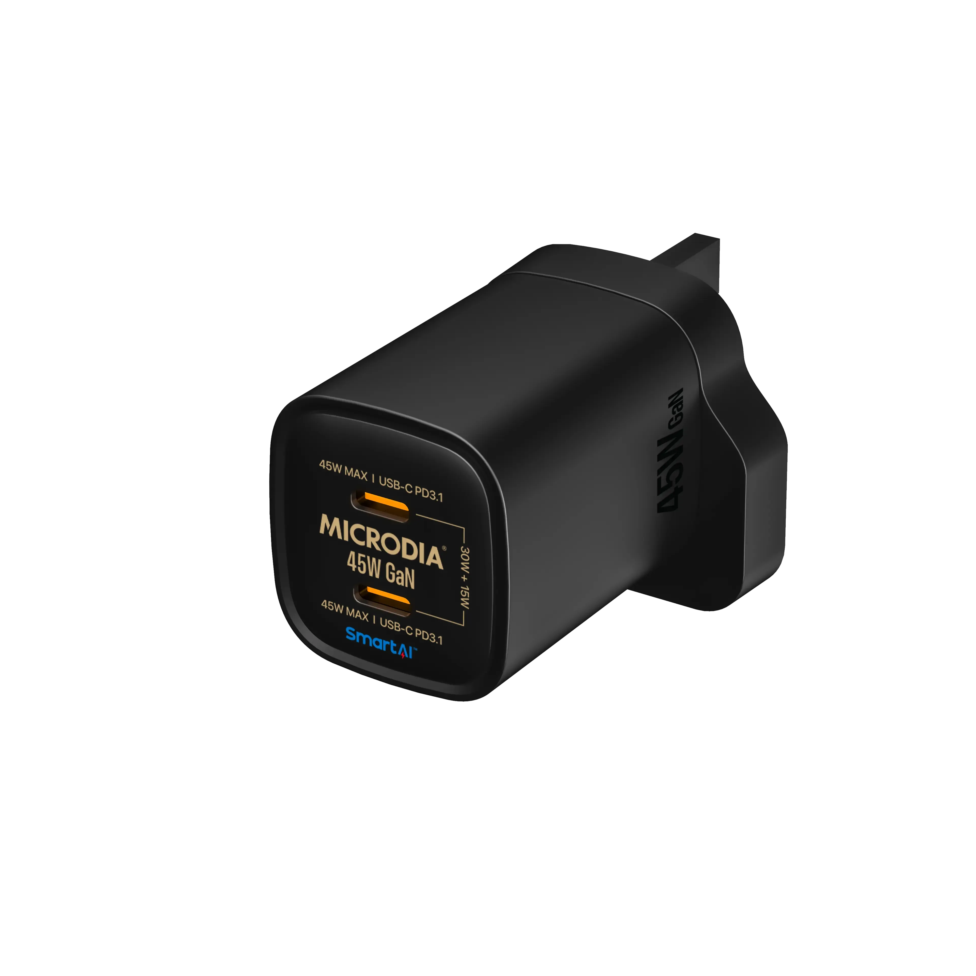 Microdia Smartcube Nano 45W Gan Pro Wall Charger, Dual Usb-C Pd3.0 Multi Port Charger