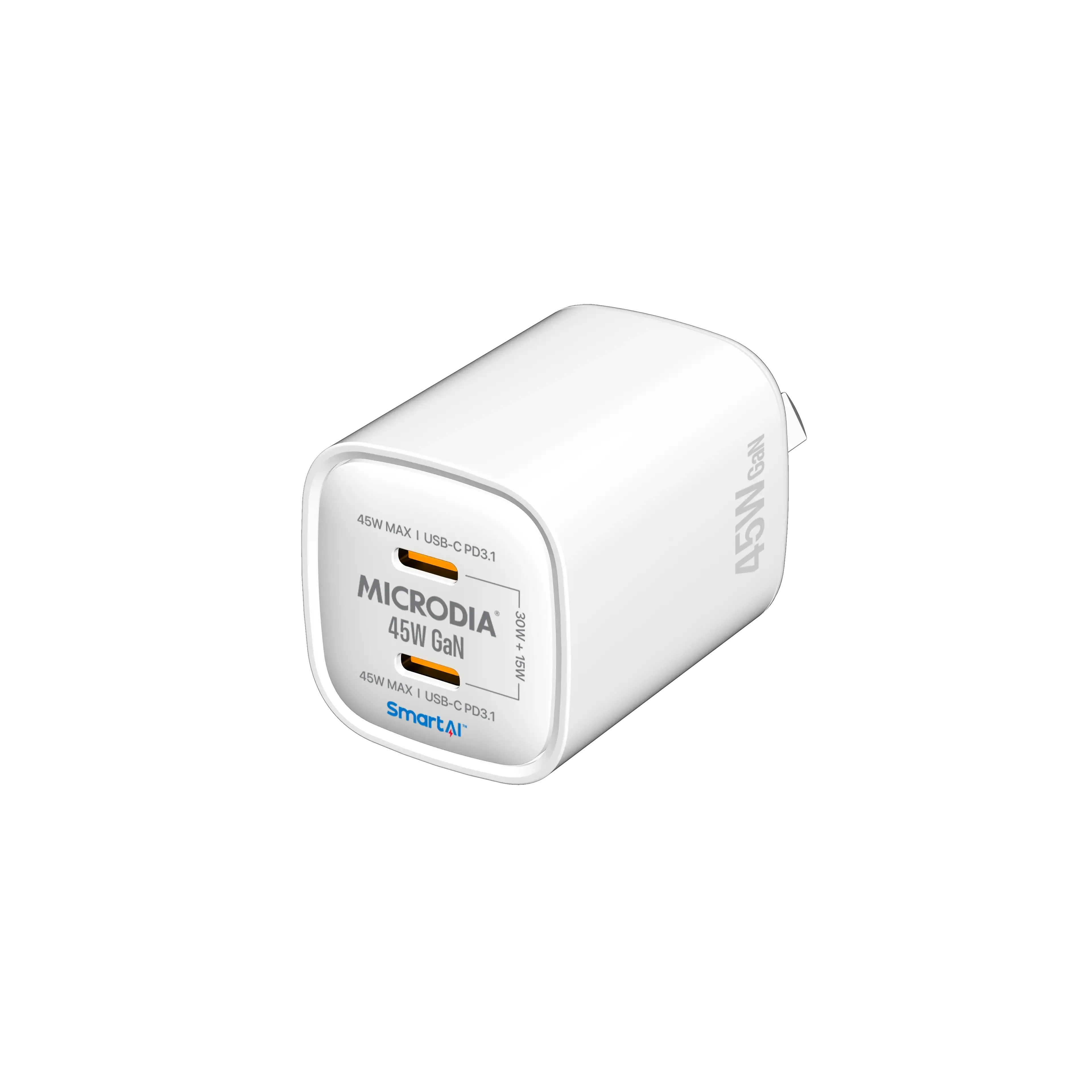 Quick Charge Portable Charger Microdia Smartcube Nano 45W Gan Pro Wall Charger, Dual Usb-C Pd3.0