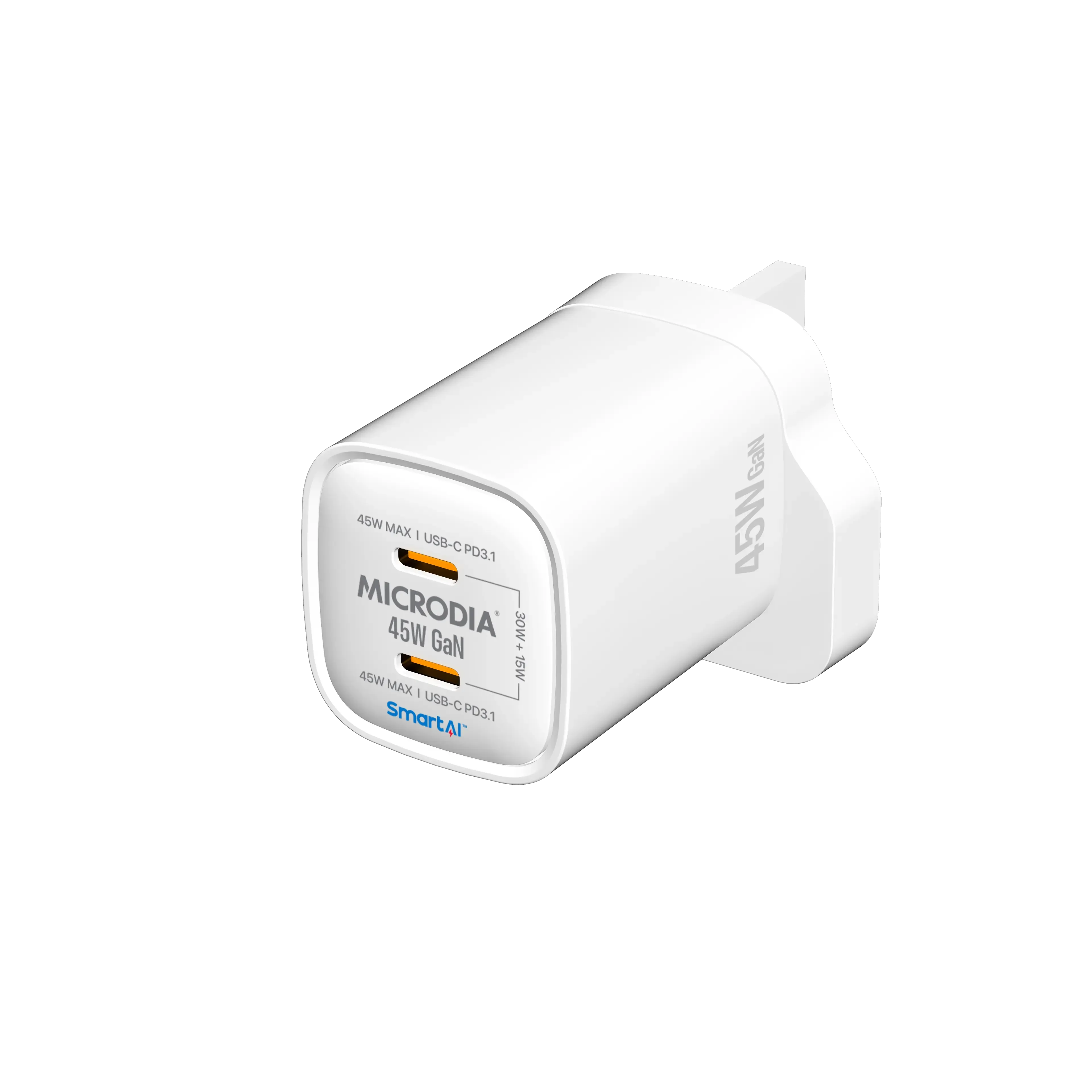 Microdia Smartcube Nano 45W Gan Pro Wall Charger, Dual Usb-C Pd3.0 Stable Output Fast Data Transfer