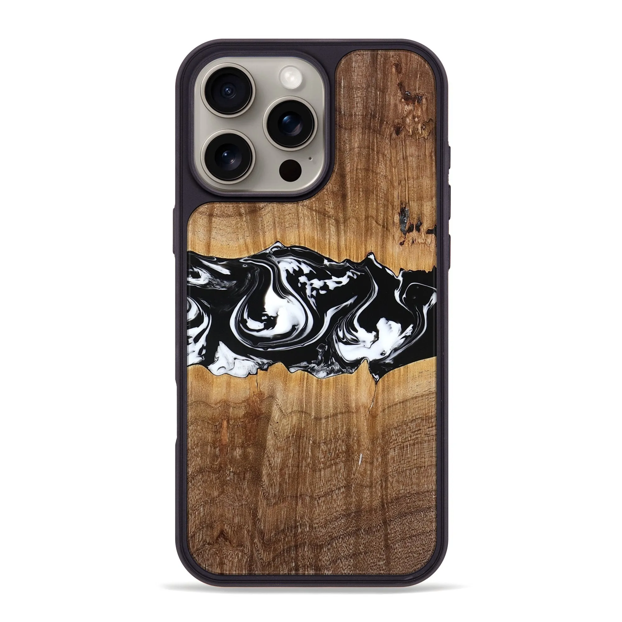 Iphone 16 Pro Max Wood Phone Case - Lenna (Black & White, 777799) Anti Finger Grease