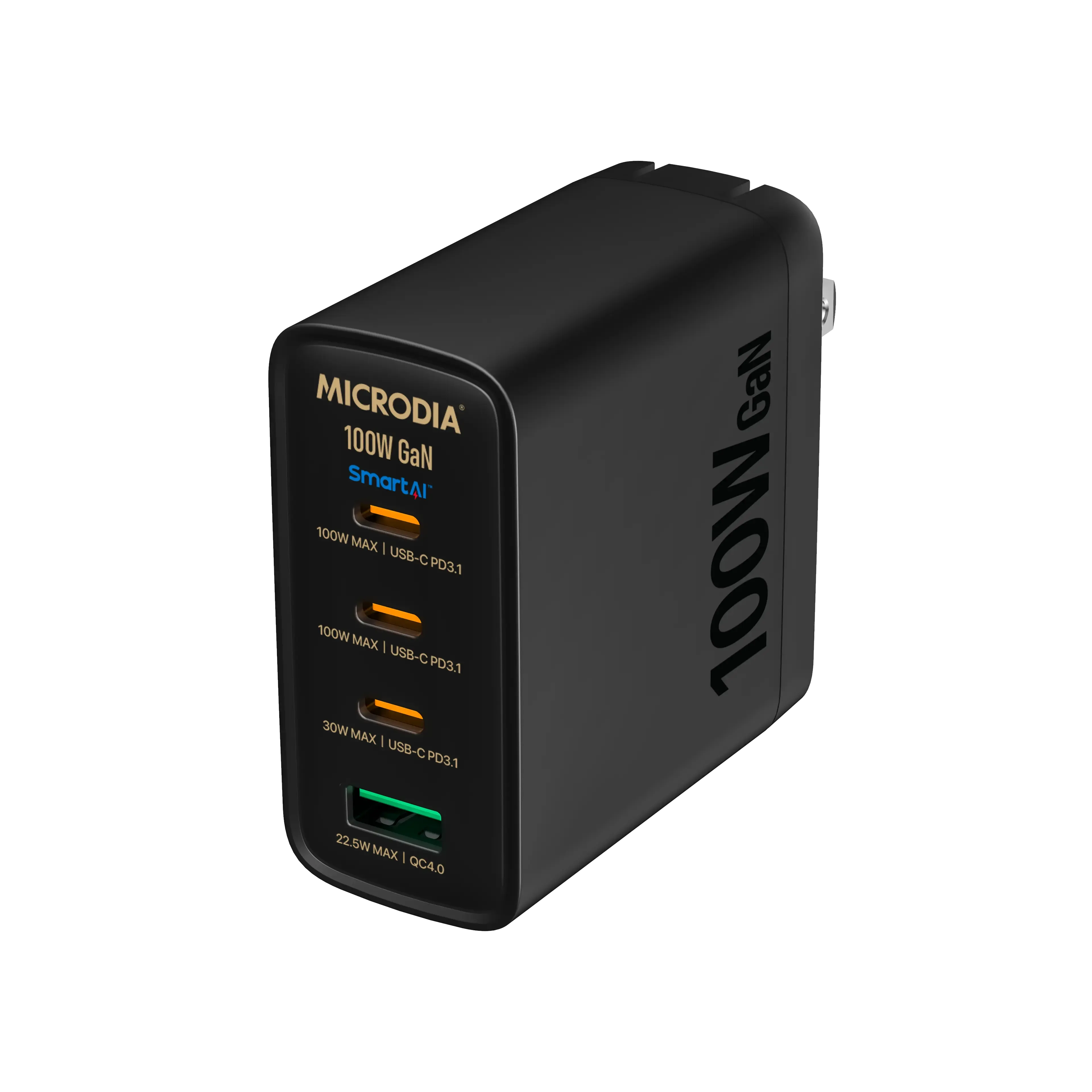 Microdia Smartcube Nano 100W, Gan Wall Charger, 3-Port & Usb-C Pd3.1   Usb-A Qc4.0 Desktop Charger Fast Power Delivery