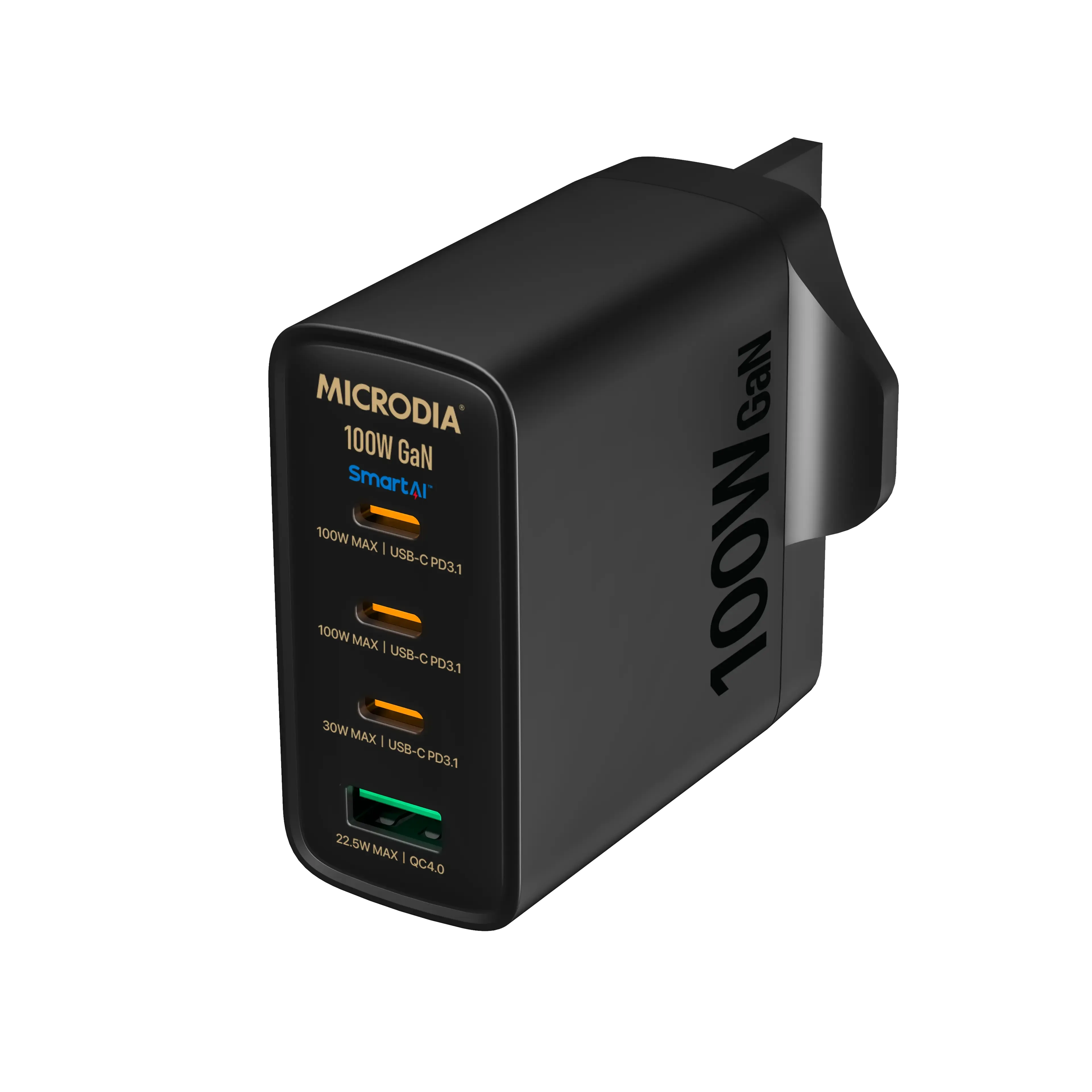 Reinforced Connector Microdia Smartcube Nano 100W, Gan Wall Charger, 3-Port & Usb-C Pd3.1   Usb-A Qc4.0