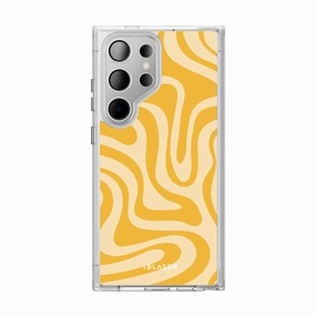 Galaxy S23 Ultra Halo Magsafe Cute Phone Case - Yellow Retro Swirl Bubble Resistant Film Shatterproof Glass