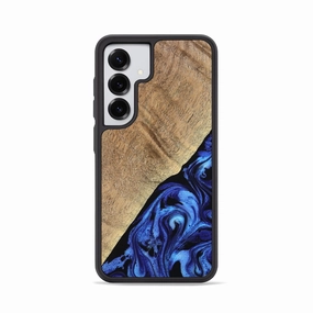 Galaxy S25 Wood Phone Case - Jaylan (Blue, 776684) Scratch Resistant Glass