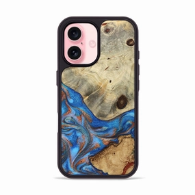 Iphone 16 Wood Phone Case - Dayami (Teal & Gold, 781572) Anti Scratch Shield