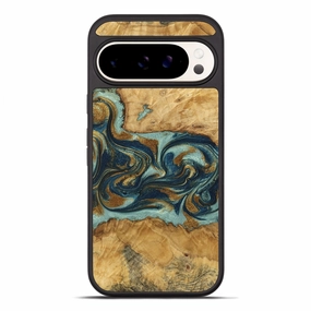 Pixel 10 Pro Xl Wood Phone Case - Zora (Teal & Gold, 771611) Anti Scratch Coating Ultra Clear