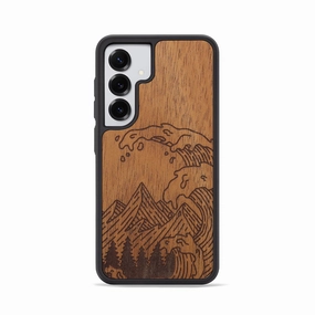 Galaxy S25 Wood Phone Case - Wave - Mahogany (Curated) Scratch Protection