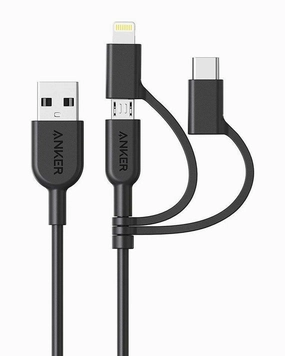 Anker 3 In 1 Powerline Ii (0.9M) C89 - Black Portable USB Charger Tangle Free Cable