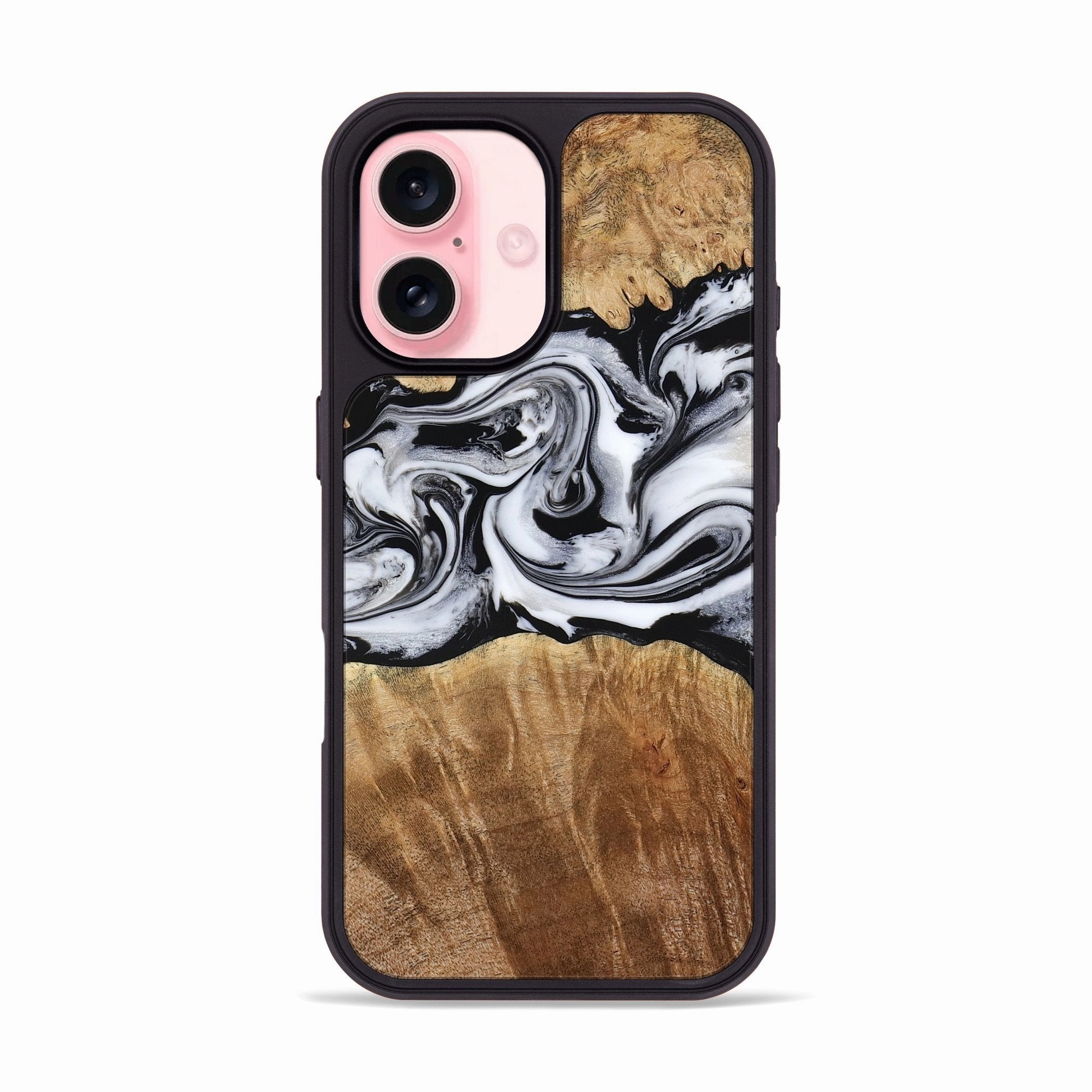 HD Clarity Reinforced Corners Iphone 16 Wood Phone Case - Sunny (Black & White, 775992)