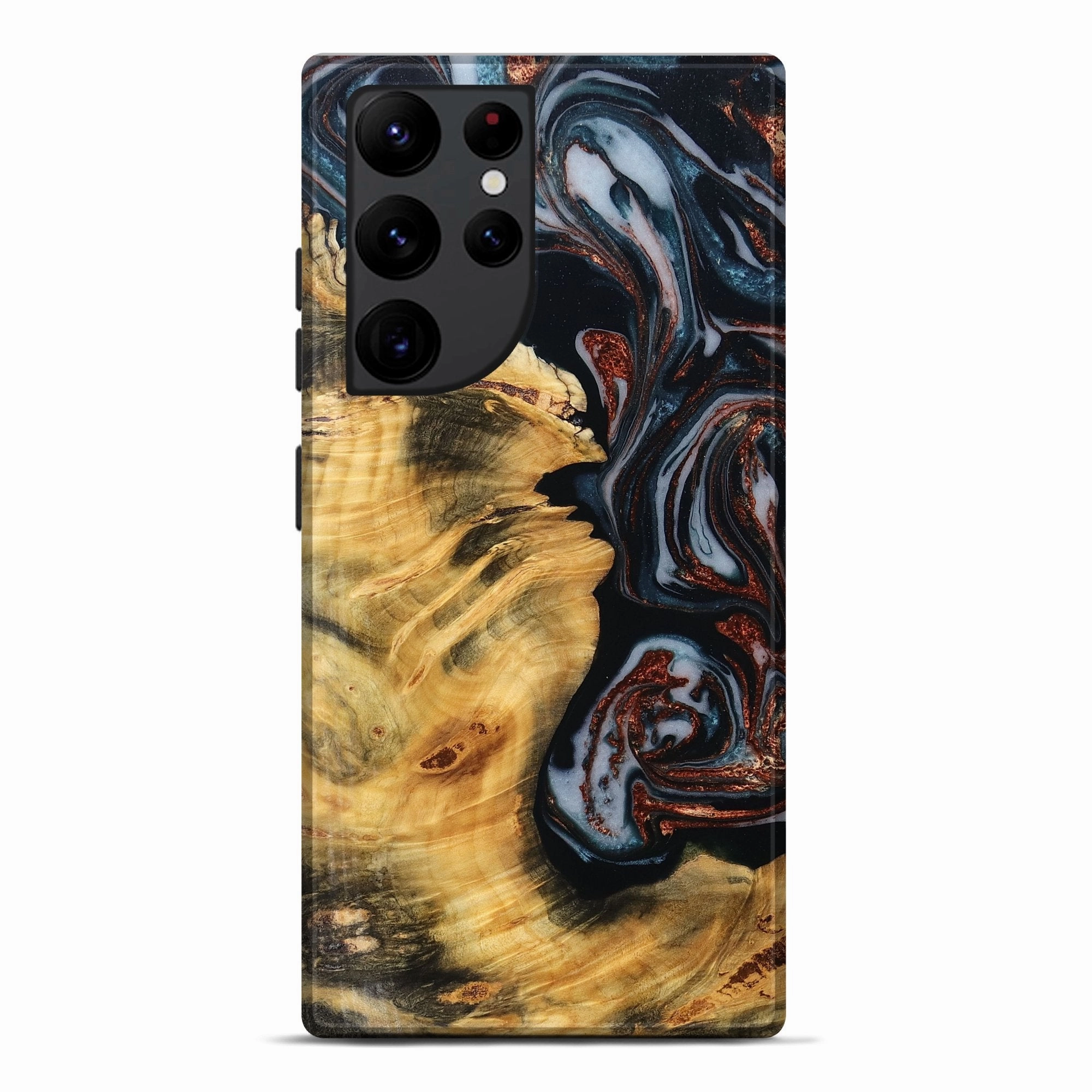 Anti Fingerprint Shield Galaxy S22 Ultra Wood Live Edge Phone Case - Bernard (Teal & Gold, 781009)