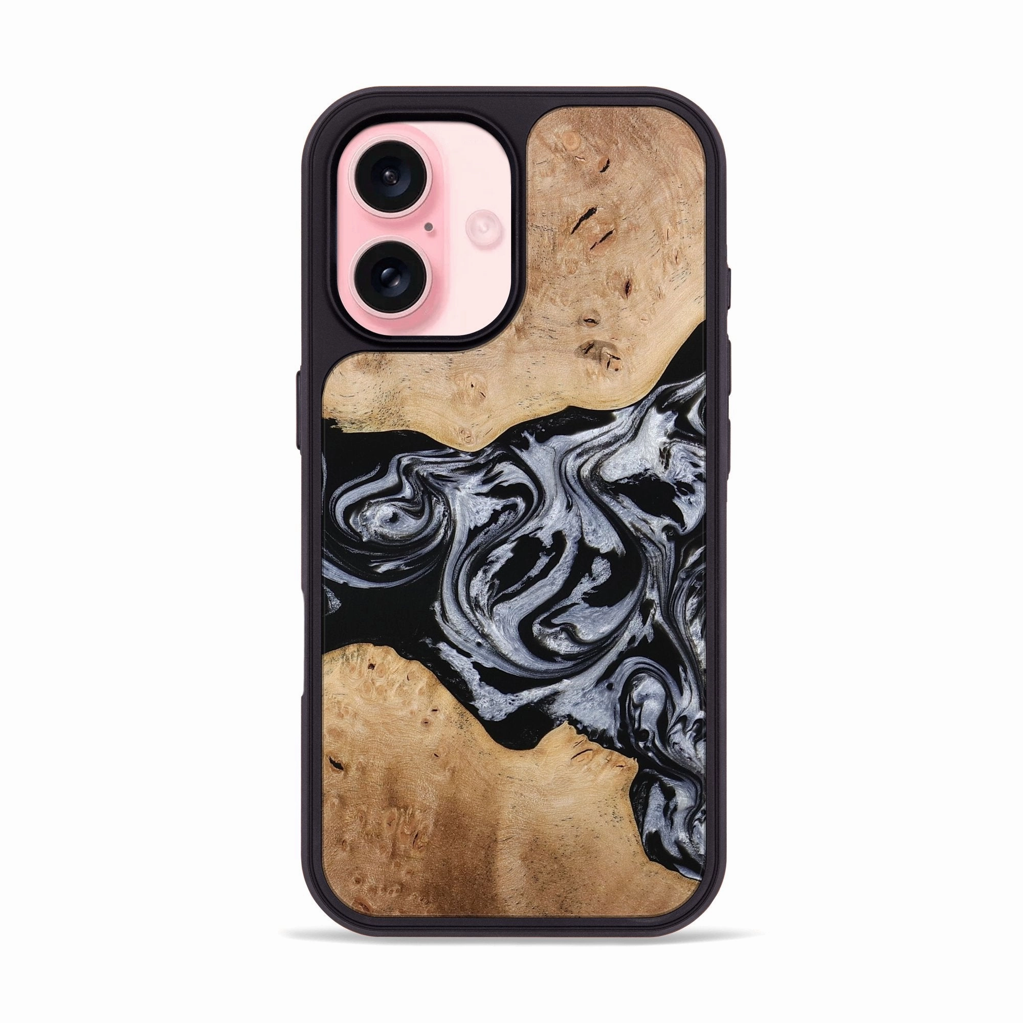 Iphone 16 Wood Phone Case - Kiley (Black & White, 772541) Scratch Protection Edge Protection